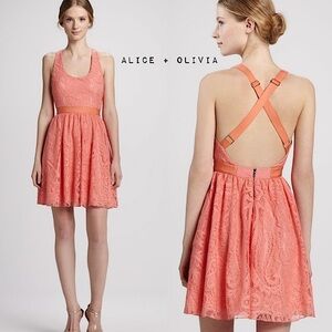 ALICE + OLIVIA Peach Odette Lace Mini Dress SZ S